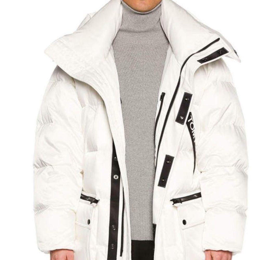 Tom Ford Men's Long Puffer Coat with Contrast Trim SIZE 50